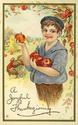 BOY  with TURKEY & APPLES THANKSGIVING POSTCARD-N6