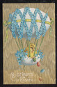 Chick in Flowery Balloon  Vintage Easter Postcard-