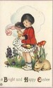 Nice Girl & Bunny Rabbit Vintage Easter Postcard-e