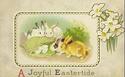 Bunny Rabbits with Lettuce Flowers Easter Postcard