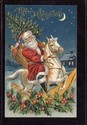 CHRISTMAS -SANTA CLAUS on ROCKING HORSE- postcard-