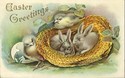 Cute Bunny Rabbits in Straw Hat Easter Postcard-cc