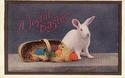 Bunny Rabbit with Basket of Eggs Easter Postcard-U