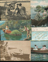 Lot of 5 Men & Women in Row Boats Vintage Antique 