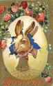 Bunny RABBIT with Bell Vintage Easter Postcard-ii3