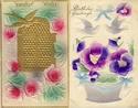 2 Fancy Airbrushed Embossed Birds Postcards Lot-LL