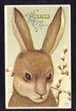 Rabbit & Pussy Willows Antique Easter Postcard-mm3