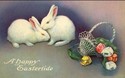 Bunny Rabbits & Easter Basket Vintage  Postcard-cc