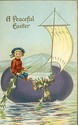 Child in Easter Egg Boat Flowers Vintage Postcard-