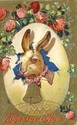 Bunny RABBIT with Bell Vintage Easter Postcard-ii3