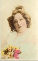 Pretty Lady Hair Up & Flowers RPPC Photo Postcard-