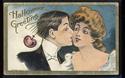 HALLOWEEN POSTCARD ANTIQUE LOVERS with APPLE-ROSE-