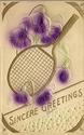 Fancy  Embossed Tennis Racket & Flowers Postcard-f