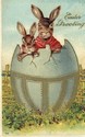 Mama & Baby Dressed Bunny Rabbit Easter Postcard-d