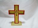 18 KT GOLD PAINTED WOODEN CROSS RELIQUARY DISPLAY 