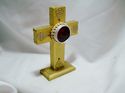 18 KT GOLD PAINTED WOODEN CROSS RELIQUARY DISPLAY 