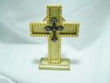 18 KT GOLD PAINTED WOODEN CROSS RELIQUARY DISPLAY 