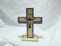 18 KT GOLD PAINTED WOODEN CROSS RELIQUARY DISPLAY 