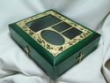 BEAUTIFUL WOODEN RELIQUARY DISPLAY BOX GREEN WITH 