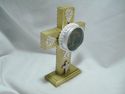 18 KT GOLD PAINTED WOODEN CROSS RELIQUARY DISPLAY 