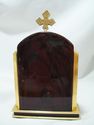 BEAUTIFUL WOOD CHERRY AND BRASS RELIQUARY DISPLAY