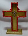 18 KT GOLD PAINTED WOODEN CROSS RELIQUARY DISPLAY 