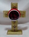 18 KT GOLD PAINTED WOODEN CROSS RELIQUARY DISPLAY 