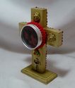 18 KT GOLD PAINTED WOODEN CROSS RELIQUARY DISPLAY 