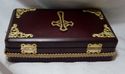 NICE CHERRY WOOD STAINED RELIQUARY BOX WITH ANGELS