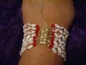 GORGEOUS HANDCRAFTED MOTH OF PEARL/RED MOP BRACELE
