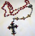 HANDCRAFTED RED BEAD ROSARY W/ BLACK CROSS VERY GO