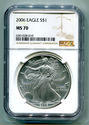 2006 AMERICAN SILVER EAGLE NGC MS70 BROWN LABEL MS
