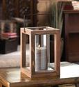 *15437V - Rustic Wood Frame Hurricane Garden Candl
