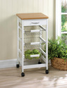 *16088V - Kitchen Basket Trolley White Wood Side T