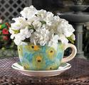 *16839V - Peacock Feather Green Teacup Dolomite 9"