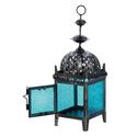 *17759V - Blue Medallion Pressed Glass Metal Pilla