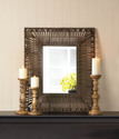 *17893V - Faux Rattan Brown Rectangular Wall Mirro