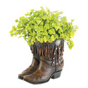 *17969V - Fringed Brown Cowboy Boots Planter Pot P