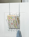 *18036V - White Metal Over The Door Basket 5 Hook 
