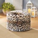 *18051V - Fuzzy Pouf Snow Leopard Print Foot Stool