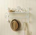 *18384V - White Flourish Iron Wall Shelf W/5 Hooks