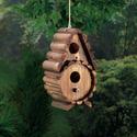 *18411V - Round Log Teardrop Brown Fir Wood Birdho