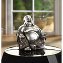 14581V - Happy Sitting Buddha Statue Silver & Blac
