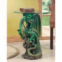 34738V - Dragon Figure Round Glass Top Accent Tabl