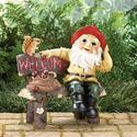 39265V - Garden Gnome Squirrel On Bench Welcome Si