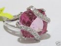 FINE 7.45 CT PINK TOPAZ & DIAMOND WHITE GOLD RING 
