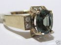FINE 14KT OVAL CUT GREEN TOURMALINE & DIAMOND RING