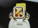 FINE EMERALD CUT CITRINE BLUE SAPPHIRE DIAMOND RIN