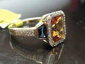 FINE EMERALD CUT CITRINE BLUE SAPPHIRE DIAMOND RIN