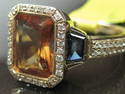 FINE EMERALD CUT CITRINE BLUE SAPPHIRE DIAMOND RIN